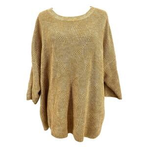 J. Jill Camel Cotton Blend Crew Neck XL Swirl Knit Short Sleeve Pullover Sweater